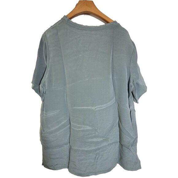 Women's 100% Silk Size M Short Sleeve Top Shirt Raw Collar Hem Design SBK115 - Picture 3 of 6